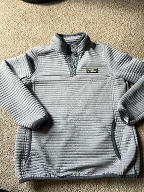 L.L. Bean Light Gray Quilted Snap-Front Pullover